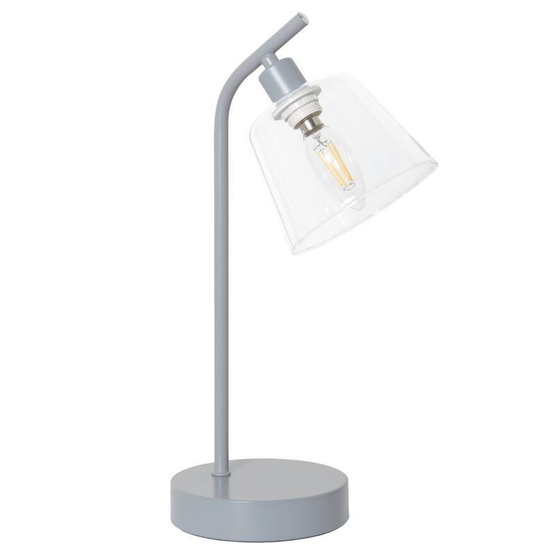Angled Desk Lamp with Clear Ribbed Glass Shade - 15.75" - Gray