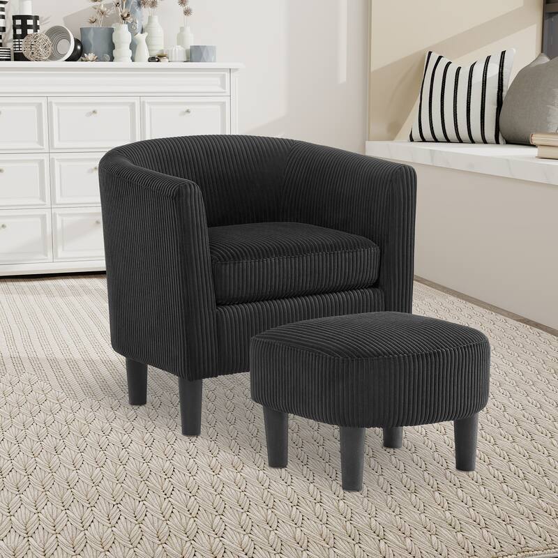 Upholstered Accent Chair,Modern Barrel Chair with Ottoman