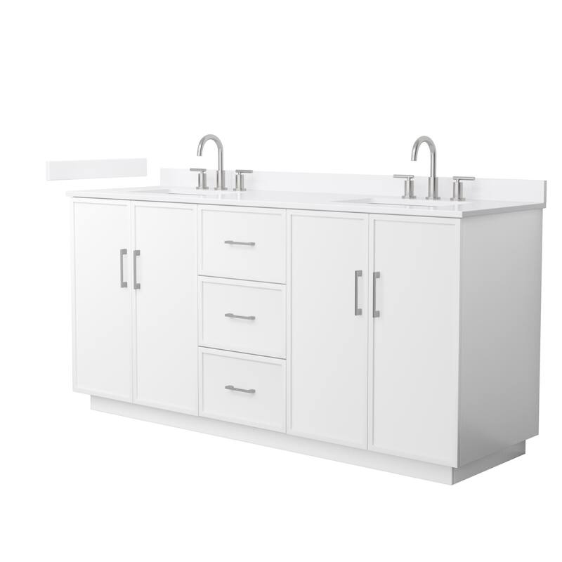 Wyndham Collection WCH7474-72D-QTZ-US3MXX Elan TK 72" Free Standing - White / White Quartz Top / Brushed Nickel Hardware