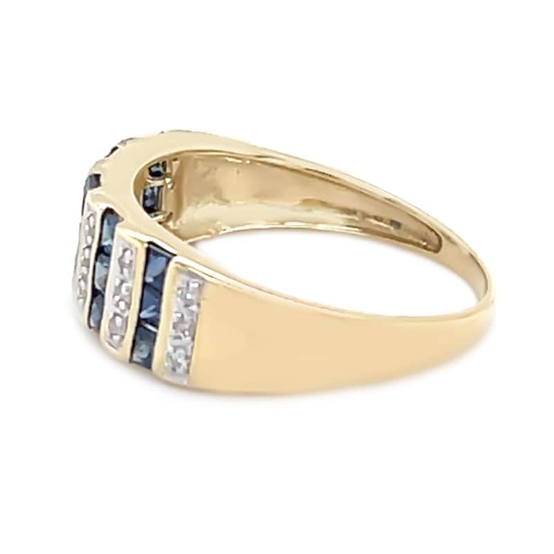 14Kt Yellow Gold Blue Sapphire and Diamond Band Ring