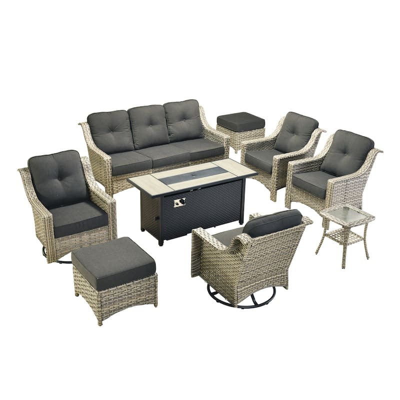 OVIOS 9 Pieces Outdoor Swivel Chairs Set with 54" Fire Table​