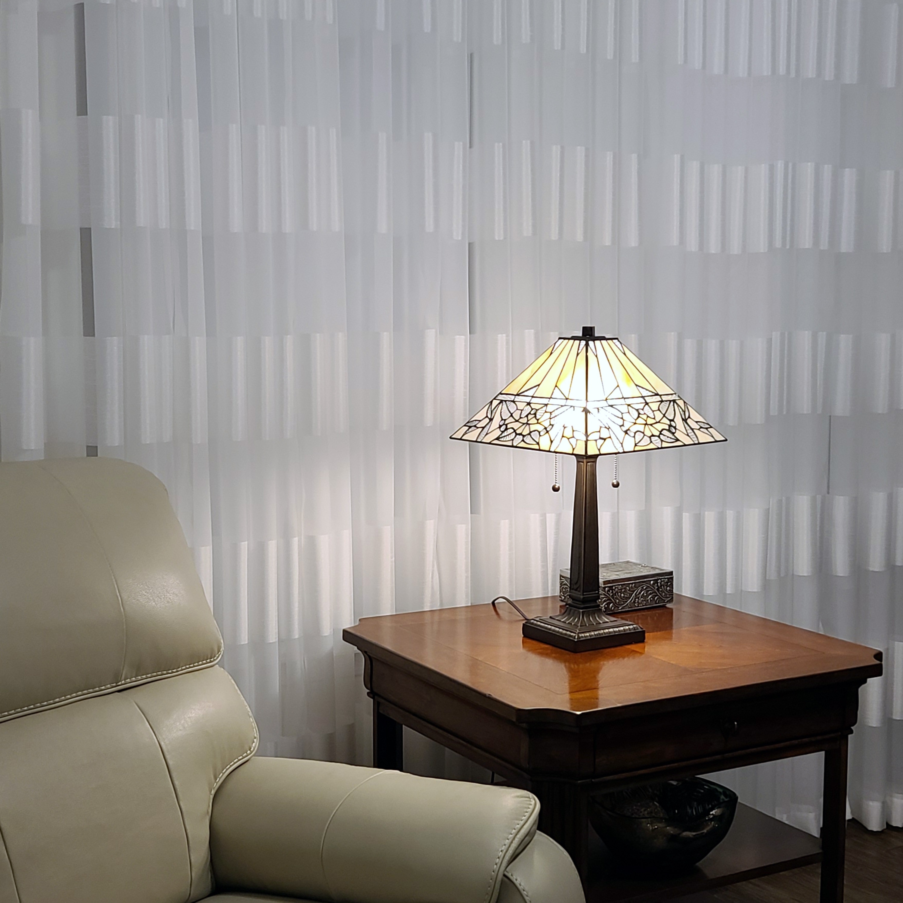 Tiffany Style Table Lamp Mission 22 Tall Stained Glass Ivory Brown Antique Vintage Light Am308tl14b Amora Lighting Overstock 30642099