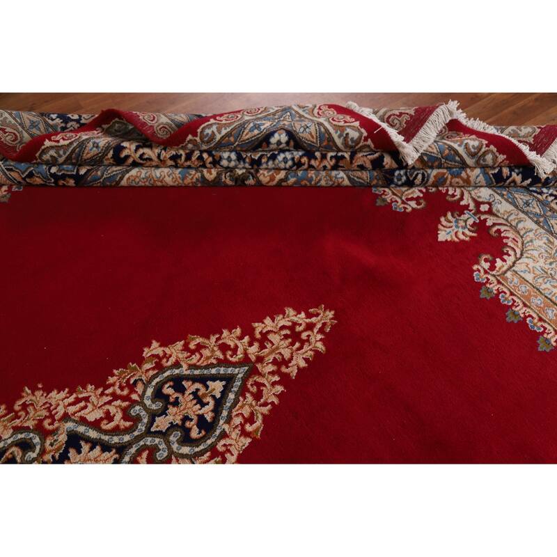 Hand Knotted Oriental 100% Wool Carpet Traditional Floral Red Kerman Area Rug - 15' 8'' X 11' 7''