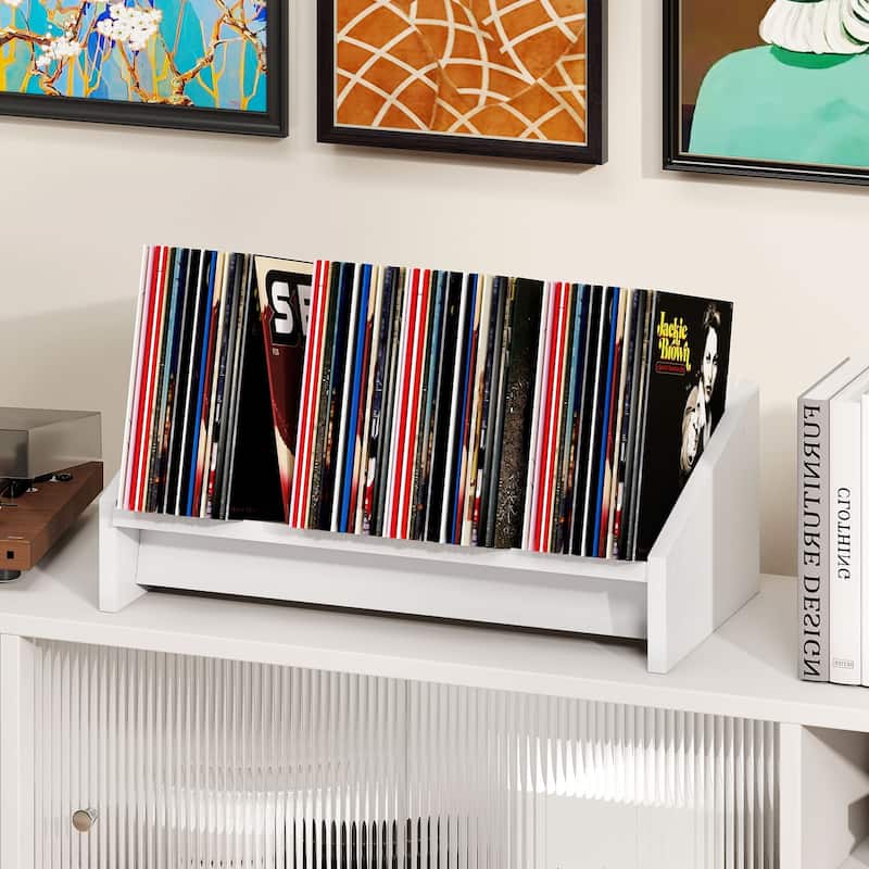 Gymax 2PCS-Wooden Tilting Bookcase Space-Saving Desktop Shelf for