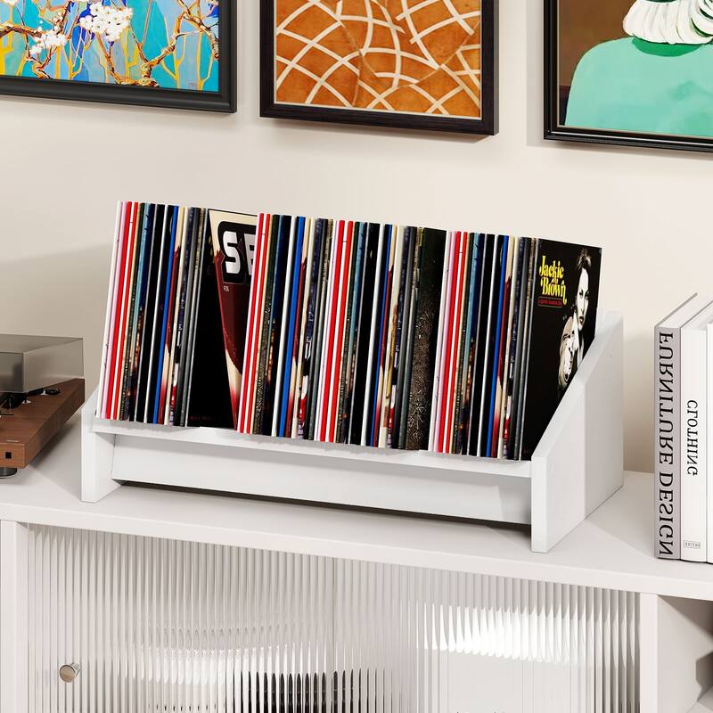 Gymax Wooden Tilting Bookcase Space-Saving Desktop Shelf for Magazines