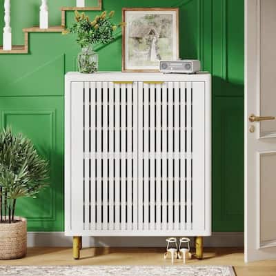 Versatile 6 Tier Shoe Cabinet with Adjustable Shelves Dual Louver Doors Wide Countertop - 33.46" x 13.78" x 43.31"