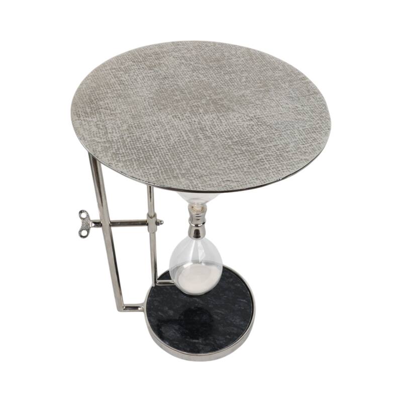 Metal Glass Accent Side Table Hourglass Base Round Design Home Decor - 16" x 16" x 23"