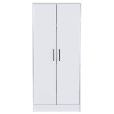 19.69" Modern Double-door Armoire with Hanging Rod, Spacious Top Shelf and Bottom Drawer