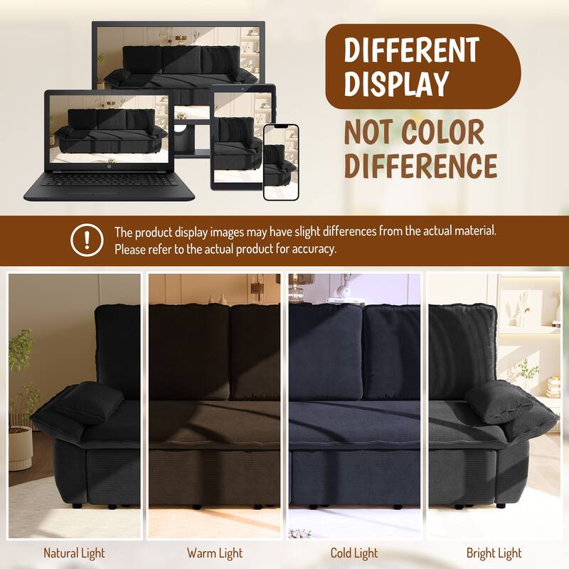 94.5" Corduroy Sofa Bed, 3-in-1 Convertible Sleeper Sofa Couch, Pull Out Sofa Bed, Space-Saving Upholstered Sofa