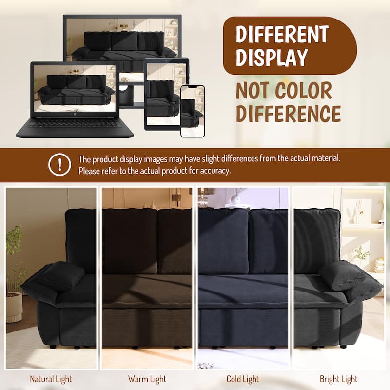 Homy Casa 73.2''/94.5" Queen/King Pull Out Sofa Bed, 3-in-1 Corduroy/Velvet Sleeper Couch