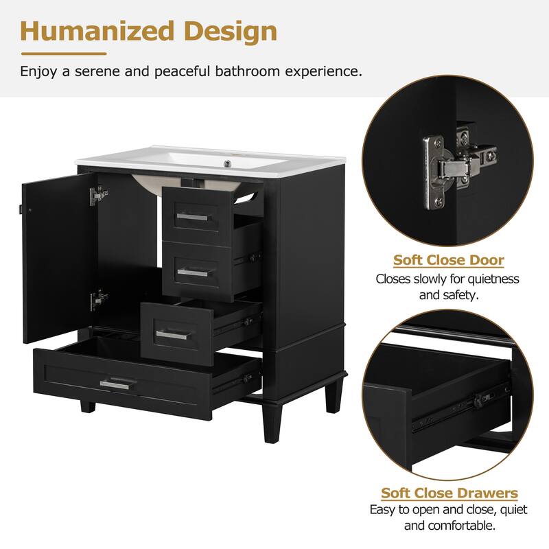 30" Bathroom Vanity , Modern Bathroom Cabinet with Sink Combo Set, Bathroom Storage Cabinet with 3 Drawers