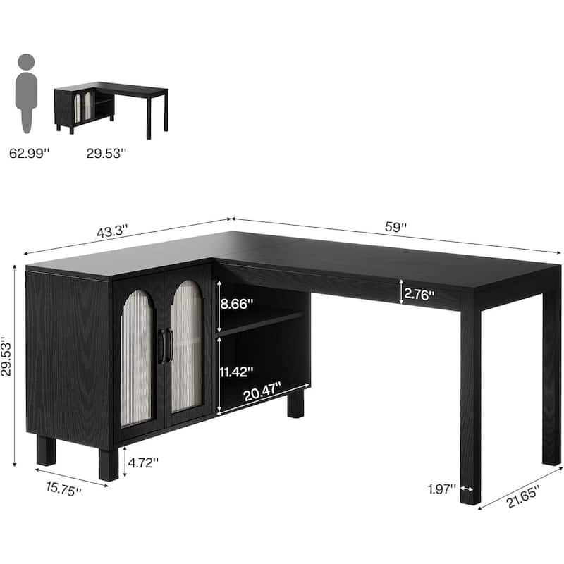 L Shaped Desk with Storage Cabinet, 59'' Corner Computer Desk Office Desk