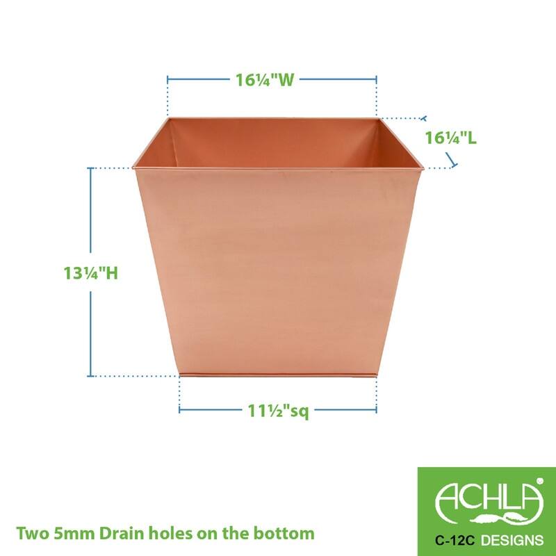Achla Designs Square Copper Plated Galvanized Steel Flower Box, Indoor Outdoor Use, Planter