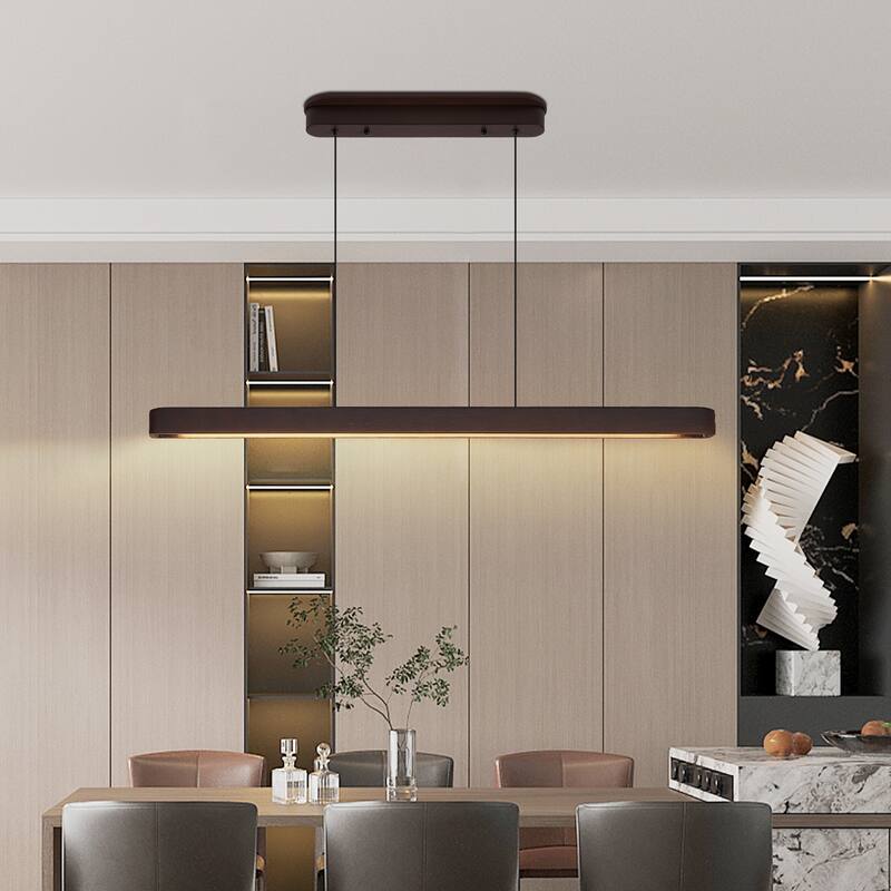 39-inch Walnut Wood Modern LED Pendant Light, Adjustable Hanging Light for Dining Room, Kitchen, Living Room - Walnut