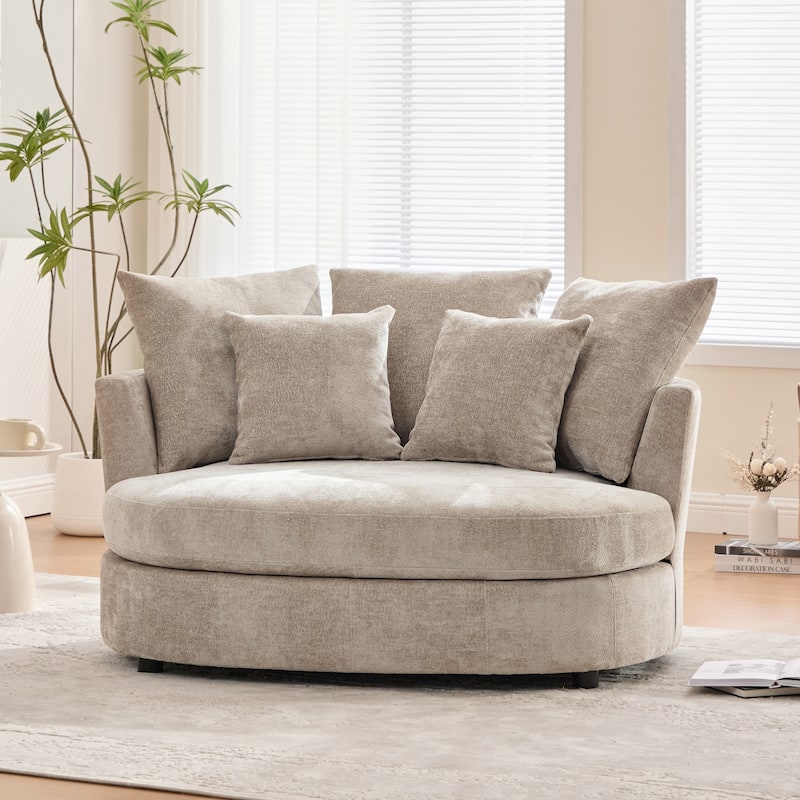55" W Accent Barrel Chair,Modern Oversized Sofa Chair with 5 Pillows-No Rotation（Assembly required） - Wheat