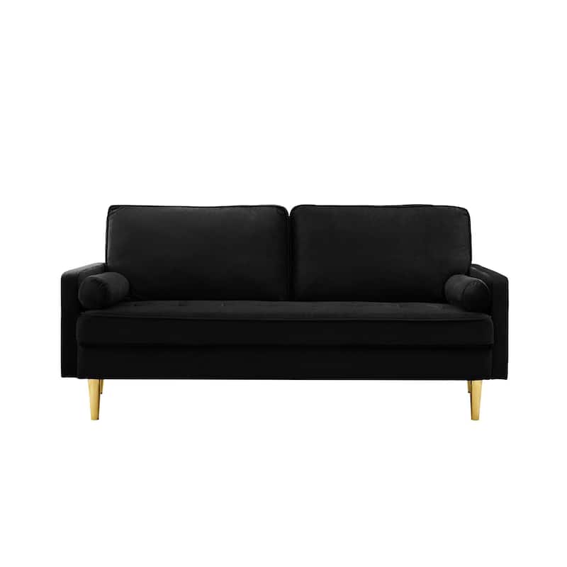 Industrial Style Velvet Sofa 2-Seater Sofa with High-Density Foam Cushions, Pine Wood Frame Gold Metal Legs, for Living Room