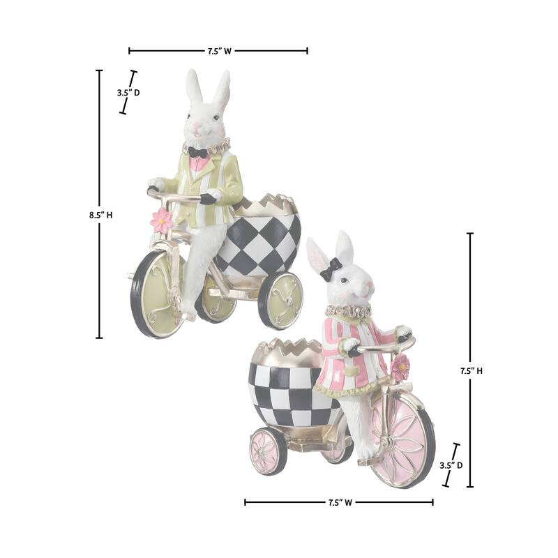 8.5" Resin Garden Bunny Tricycle Set of 2