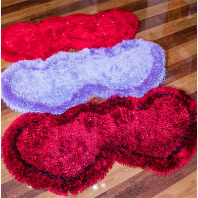 Clihome 28" x 55" Double Heart Shape Hand Tufted Shag Area Rug - 28 in. x 55 in.
