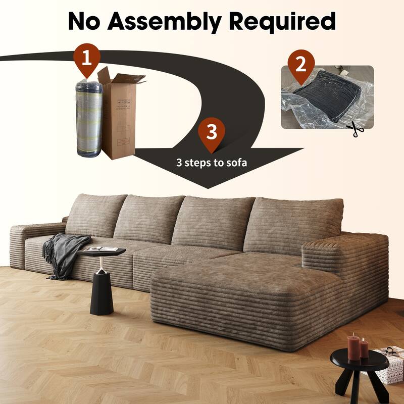 Modular Sectiona Sofa with L Shape Chaise Lounge, Oversized Corduroy Upholstered Boneless Couch, Full-Compressed Deep Seat Sofa