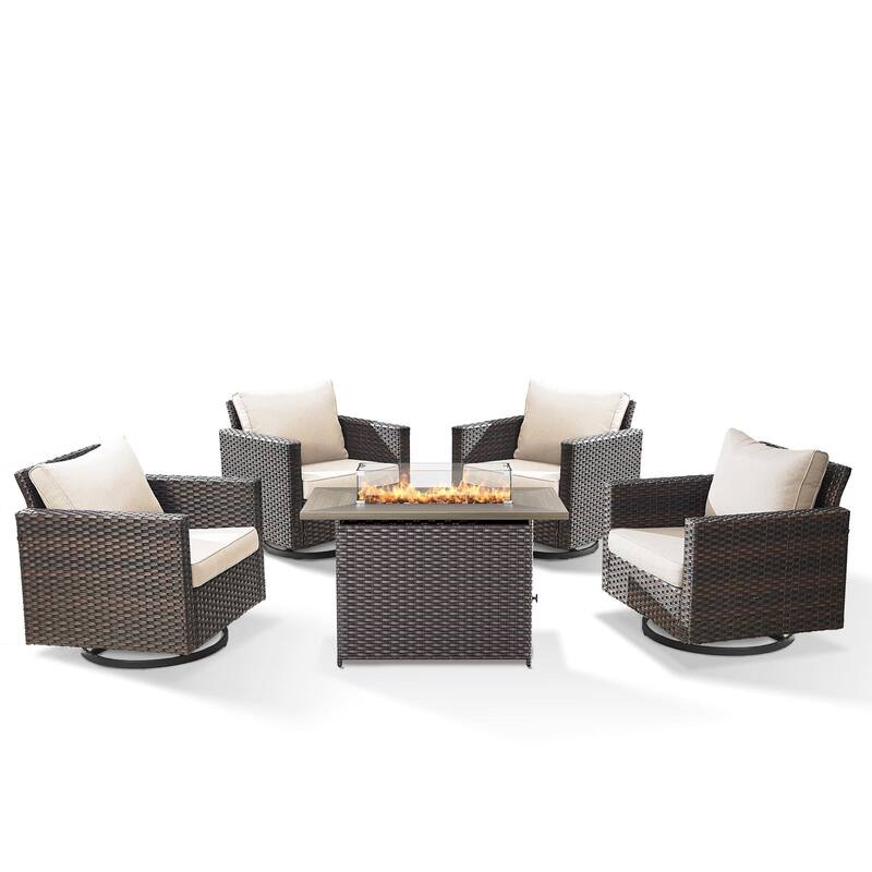 4 Swivel Chair with Fire Pit Table Brwon-Beige - Brown