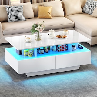 Moasis Modern Coffee Table with Storage High Glossy LED for Living Room