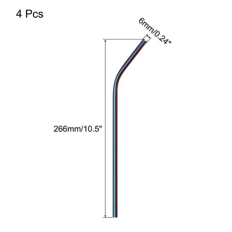 Reusable Metal Straws 2Pcs, Stainless Steel Bent Straw 10.5" Long - Rainbow Color