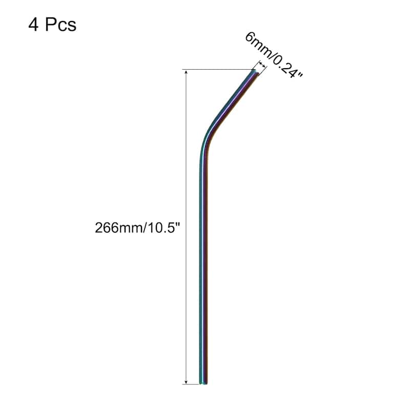 Reusable Metal Straws 4Pcs, Stainless Steel Bent Drinking Straw 10.5" - Rainbow Color