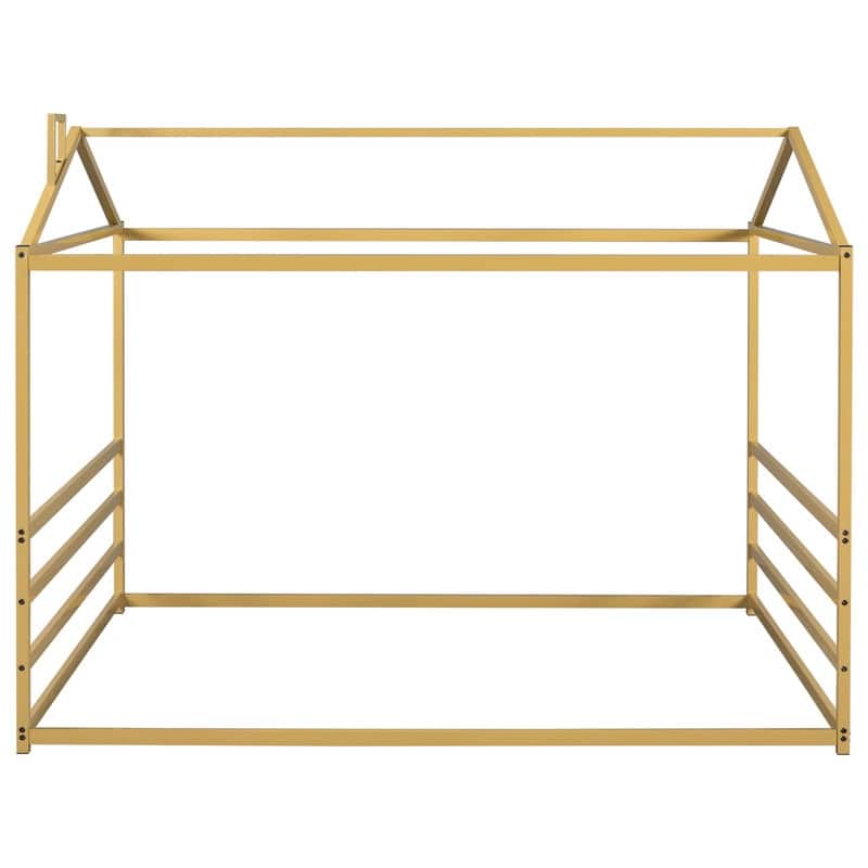 Queen Size Metal House Shape Platform Bed, Black