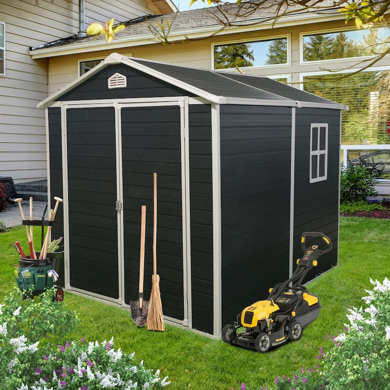Resin Tool Shed with Double Doors and Padlock Handles All-Weather Outdoor Shed Storage Shed Garden Shed, Water-proof