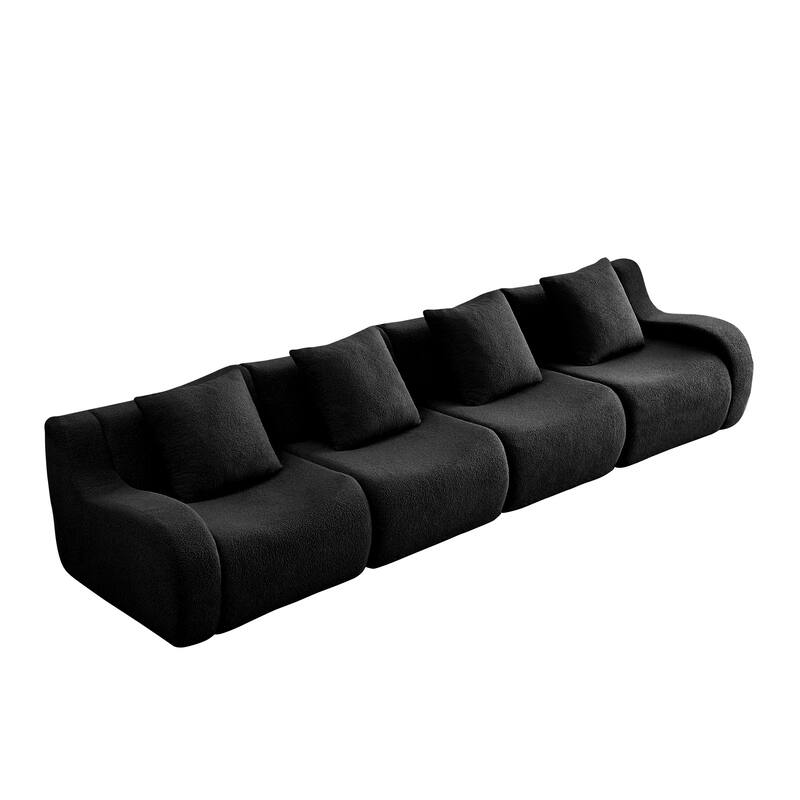 Anmytek Modern Plush 4-Seat Boneless Sofa - High-Quality Teddy Fabric, 32D High Density Sponge, No Assembly