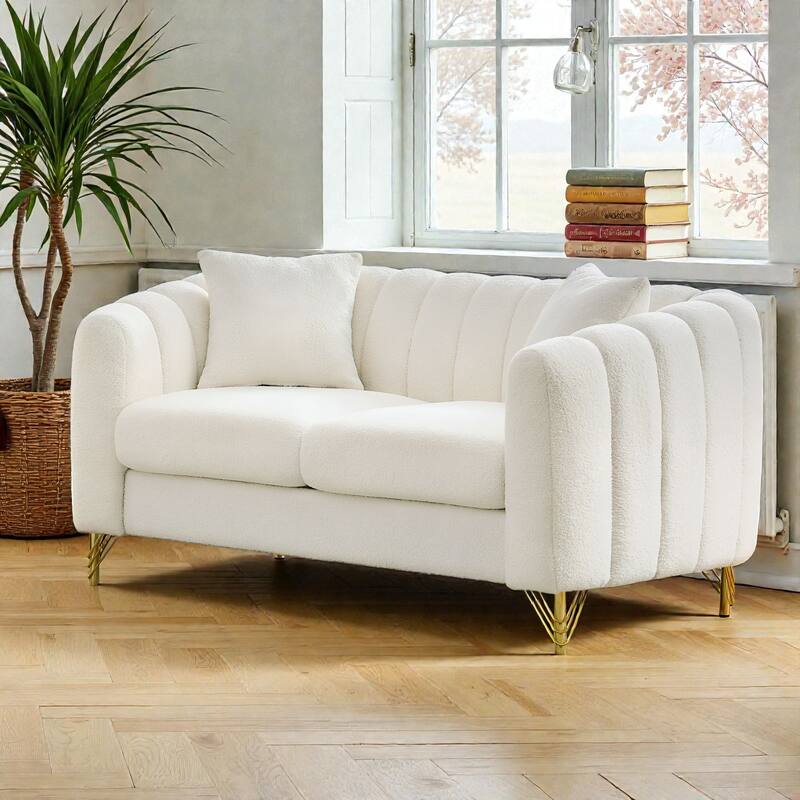 63" Chenille Loveseat Sofa, Modern Tufted 2-Seater Couch with Gold Metal Legs, Deep Plush Living Room Sofa for Apartments