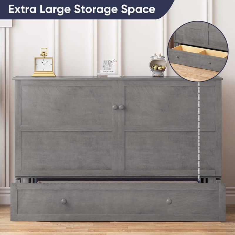 Mixoy Murphy Bed with Mattress,Modern Cube Foldable Cabinet Bed with Charging Station