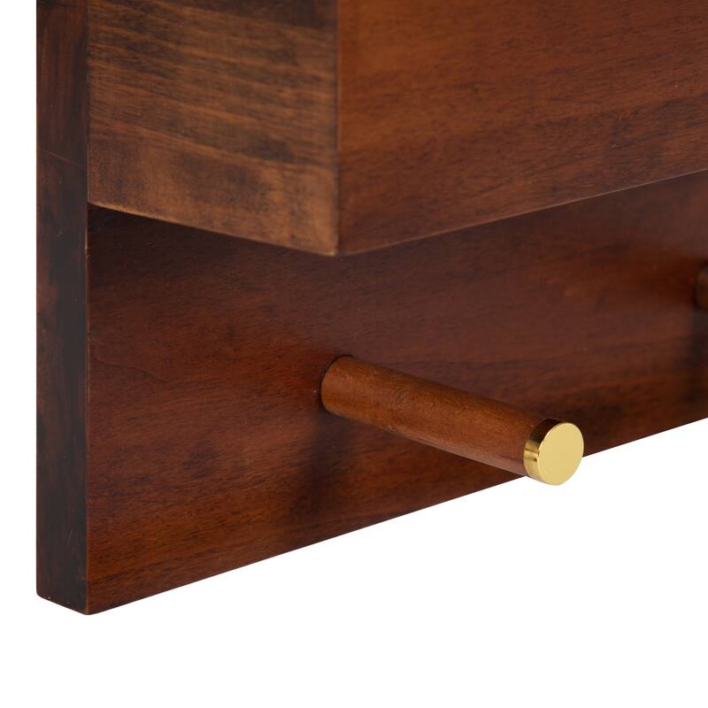 Kate and Laurel Hinter Wall Mirror with Shelf and Pegs - Walnut Brown - 24x24