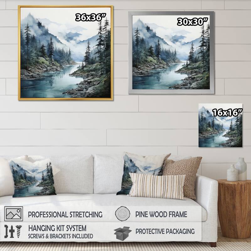 Designart "Grey Blue Minimalism Forest Reflections II" Minimalism Framed Wall Decor