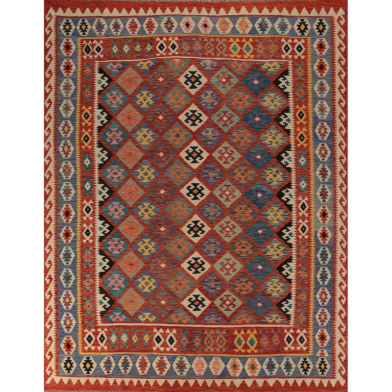 Kilim Oriental Area Rug Flatweave Bedroom Reversible Wool Carpet - 8'4"x 9'8"