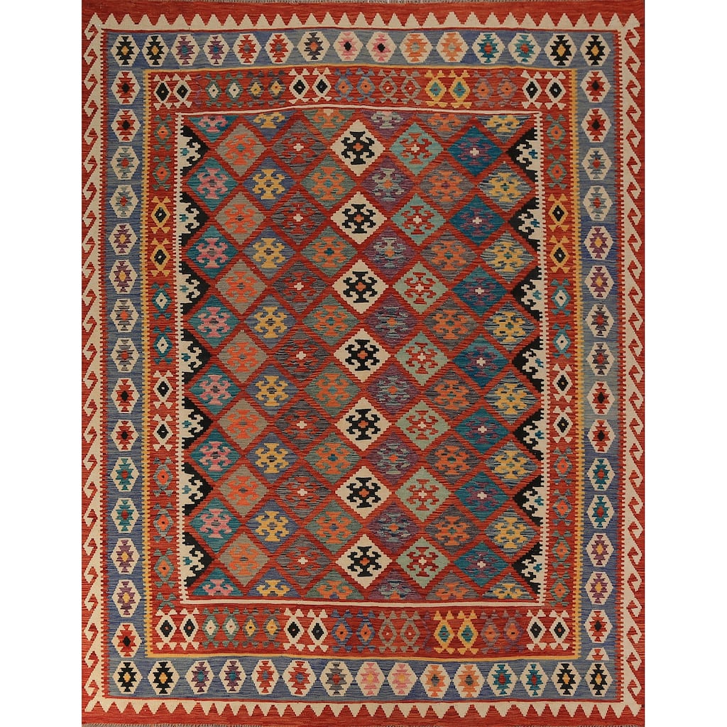Kilim Oriental Area Rug Flatweave Bedroom Reversible Wool Carpet - 8'4"x 9'8"