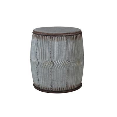 Rustic Round Metal Barrel End Table with Rust Detail