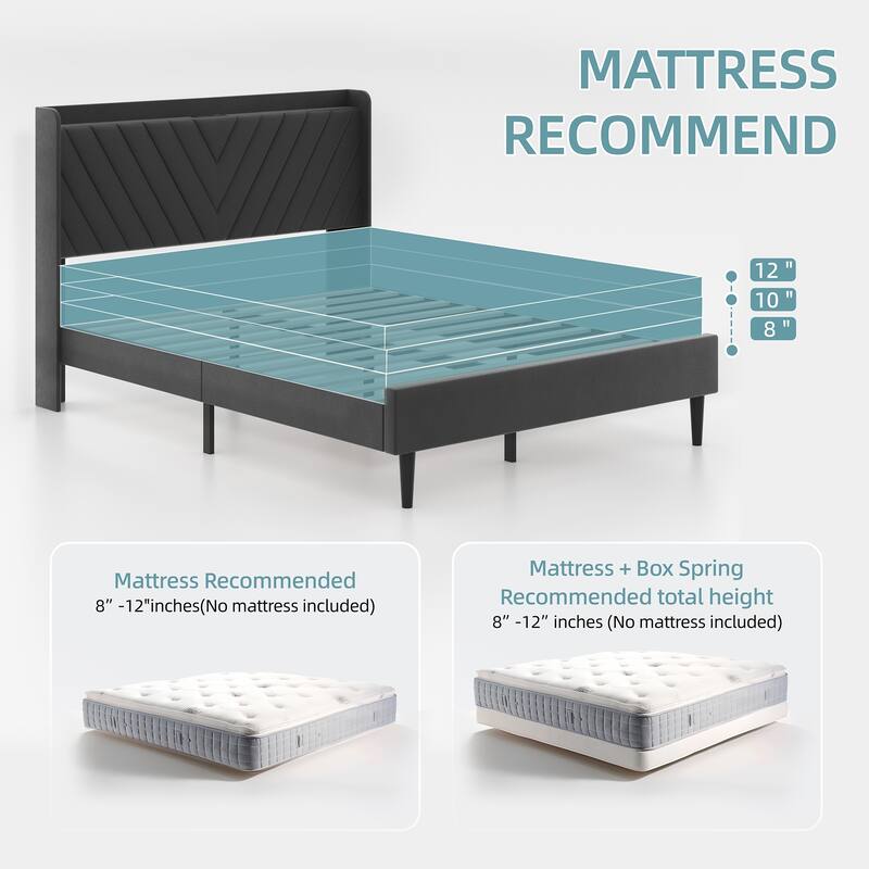 Futzca Bed Frame with Velvet Fabric Headboard