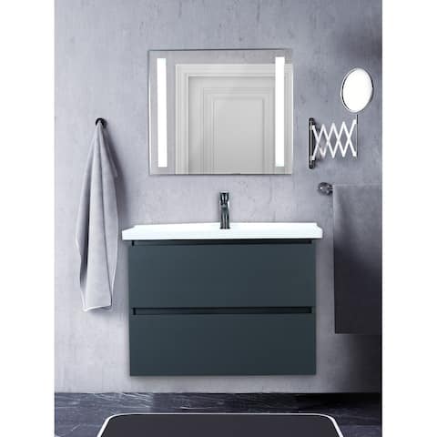 Giallo Rosso Brasil 32 inch Modern Bathroom Vanity with Single Sink and LED Mirror - Charcoal Gray