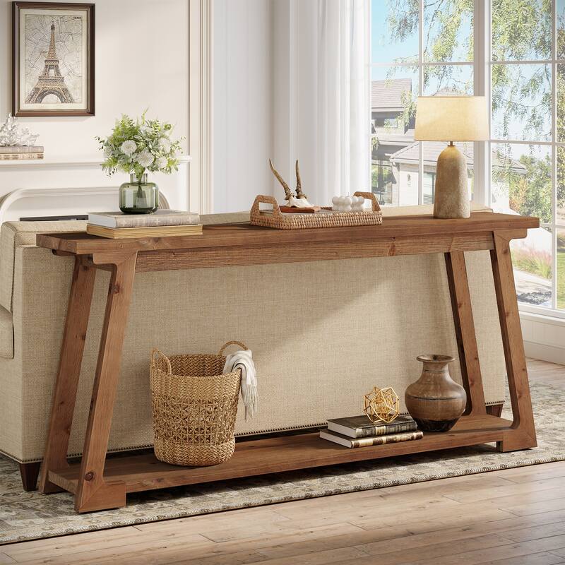 2-Tier Narrow Solid Wood Sofa Table For Entryway