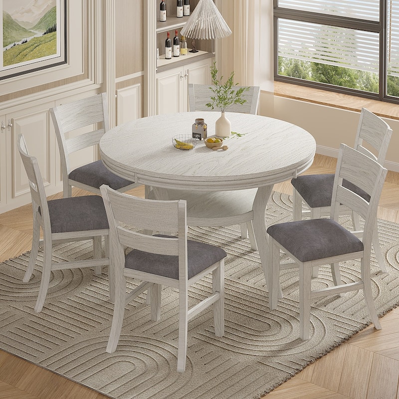 Javlergo Round Dining Table and Chairs Set for 4-8,Modern Kitchen Round Dining Table Set with Removable Leaves Space Saving