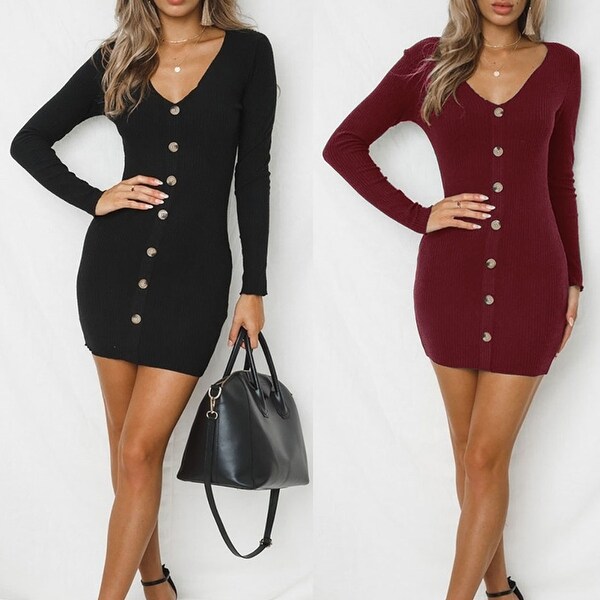 button front bodycon dress
