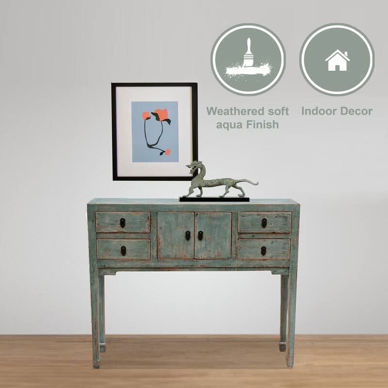 Artissance Console Table w/4 Drawers, 39" Long, Weathered Soft Aqua