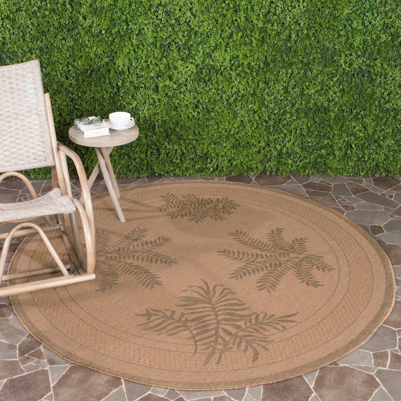 SAFAVIEH Courtyard Dearbhail Indoor/ Outdoor Waterproof Patio Backyard Rug - 6'7" Round - Natural/Gold