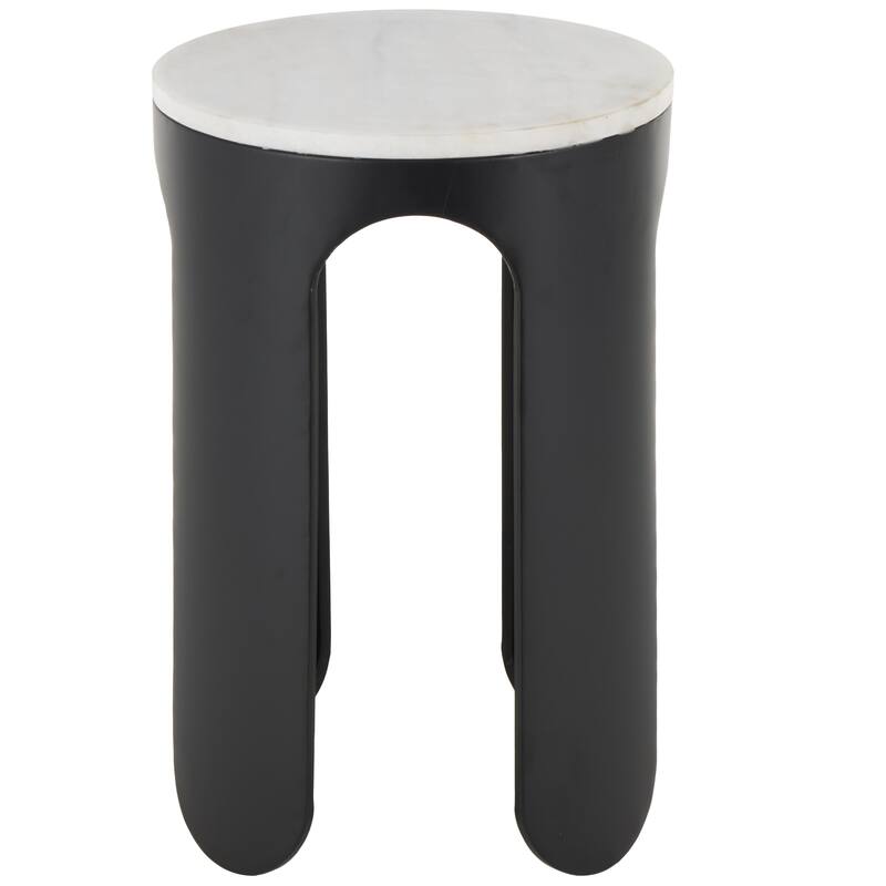 Black Metal Round Side End Accent Table with White Marble Tabletop