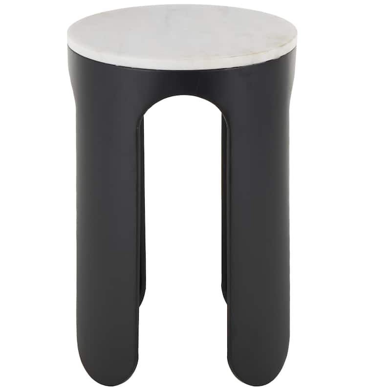 Metal Round Accent Table with White Marble Tabletop - Black - Roche River Decor