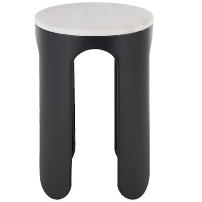 Metal Round Accent Table with White Marble Tabletop - Black - Roche River Decor