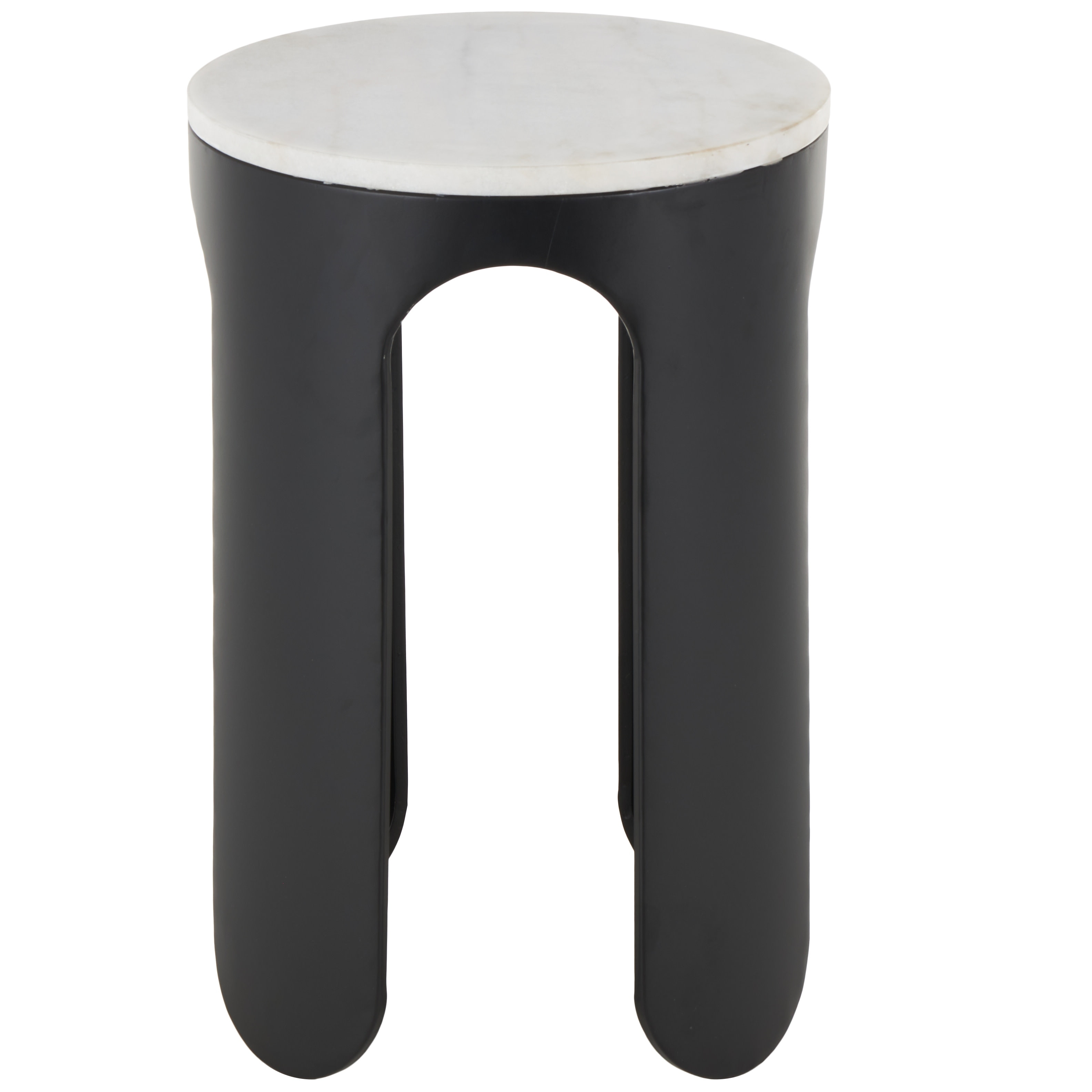 Roche River Decor - Metal Round Accent Table with White Marble Tabletop - Black