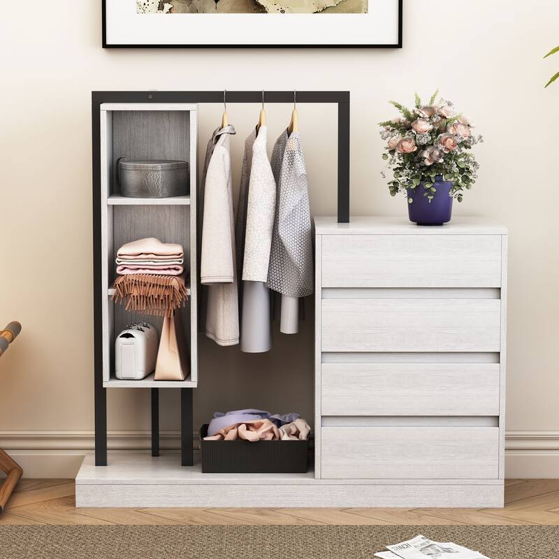 Modern Wardrobe with 4 Drawers and 3 Shelves - White
