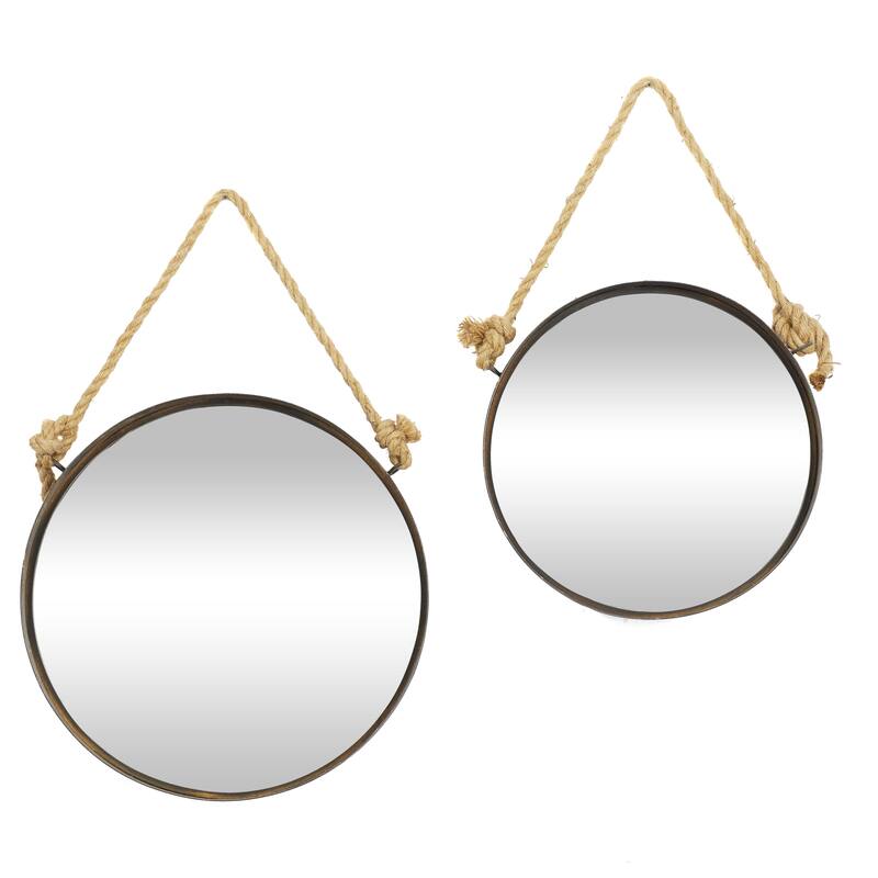 Metal Wall Mirror with Rope Accents - Set of 2 Brown - Roche River Decor - Brown